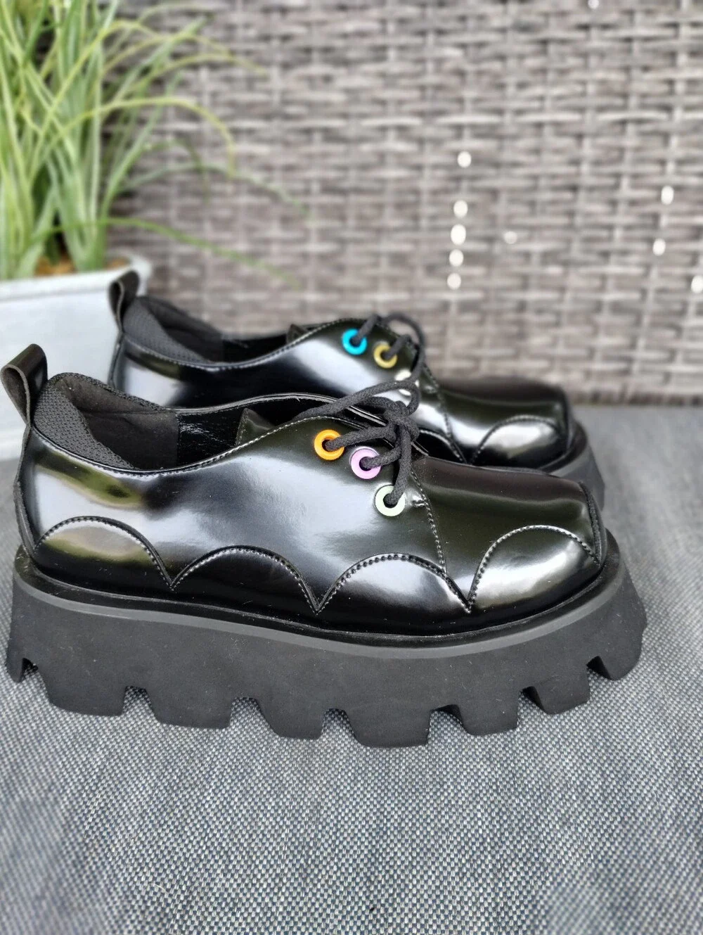 Little Good Y2K Chunky Platform Oxfords Women’s US 6 Black Patent Lace Up